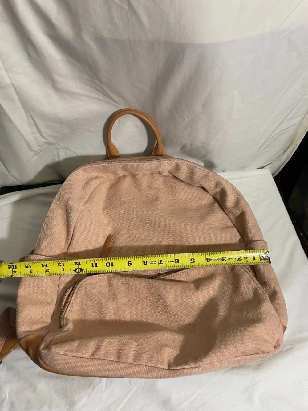 Universal Thread Pink Canvas Backpack Tan Faux Leather Trim 16” School Travel